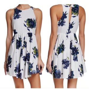 Free People Women's Mini White Floral Dress with Pockets /Keyhole /Pleated